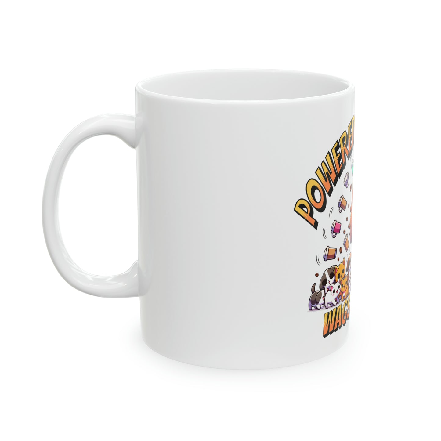 Powered by caffeine Wags and Purrs Mug, 11oz