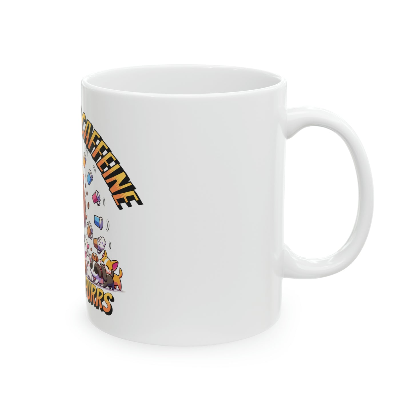 Powered by caffeine Wags and Purrs Mug, 11oz